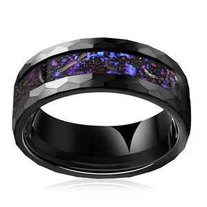 TG <span class=keywords><strong>Tungsten</strong></span> Anneaux pour Hommes Femmes Noir Bleu galaxie Feuille Bande De Mariage Martelé Confort Fit Cadeau Bijoux - Product Image 3