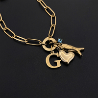 Bracelet chaîne trombone en acier inoxydable plaqué or 14K pour femme, avec breloques lettre G, cœur, poisson et zircon bleu, bijoux Emanco