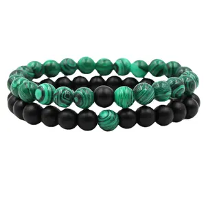 Bracelet en pierre de malachite verte naturelle 8mm perles rondes faites à la main s Couple bijoux fins hommes femmes