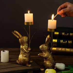 Figura de Conejo de Resina Dorada con Portavelas para Tealight, Decoración Religiosa de Pascua y Primavera para el Hogar, Ecológica - Product Image 1