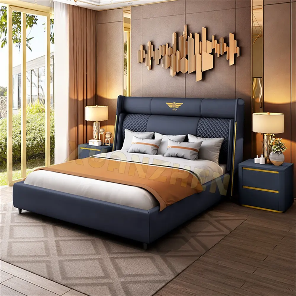 Wholesale quarto mobília madeira camas ouro aço inoxidável moderno luxo cama quadros folhas beleza metal camas