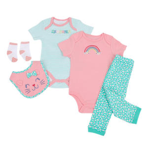 Wholesale New Born Infant Baby Baby Clothes 5pcs Romper Pants Bib <b>Sock</b> Newborn Baby Outfit Gift Set - Product Image 4