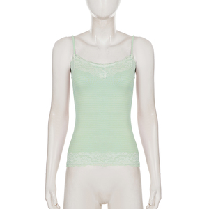 Pure Gentle Style Stripe <b>Lace</b> <b>Trim</b> Patchwork Camisole Slim Fit Slimming Fresh Layering Tank Top for Women - Product Image 6