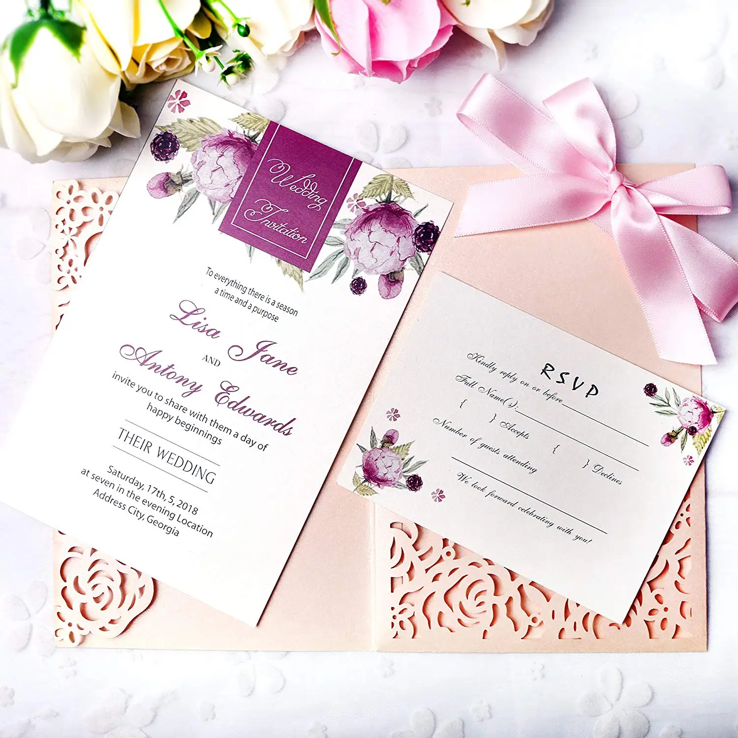 Tarjeta de invitación de boda con estampado personalizado, diseño de lujo con espuma caliente, paquete de 12 Uds.