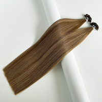 Listo Stock Balayage Color marrón plano Ktips Punta preunida Remy humano Super Extensiones de cabello dibujado doble 50g MOQQ