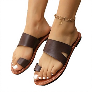 Women's Flat Toe Post Slides Slippers PU Upper Lining Rubber Outsole Summer Beach Casual <b>Shoes</b> - Product Image 4