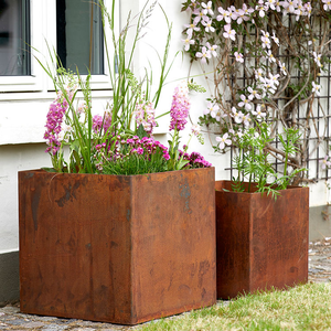Grandes jardinières d'extérieur en acier Corten, rondes et hautes, pour arbres et plantes, à placer en bord de route - Product Image 1