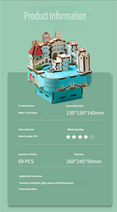 Caja de Música de Madera DIY Chao Tong, Rompecabezas 3D de la Ciudad de Venecia, Puente, Canal, Góndola, Ensamblaje Creativo, Alivio del Estrés, Juguete Decorativo Coleccionable - Product Image 6
