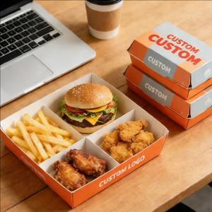 กล่องกระดาษแบบกำหนดเองสำหรับอาหารแบบนำกลับบ้าน กล่องอาหารกลางวันแบบใช้แล้วทิ้ง เกรดสำหรับอาหาร บรรจุภัณฑ์อาหารแบบกำหนดเอง - Product Image 2