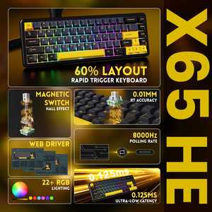 คีย์บอร์ดเกมมิ่งแบบมีสาย Attack Shark X65 HE 60%  แบบ Mechanical ใช้สวิตช์แม่เหล็ก Hall Effect 8kHz Hot Swap RGB usb-c  แบบตั้งโปรแกรมได้ - Product Image 2