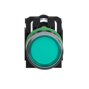 Bouton poussoir lumineux XB5AW33B5, <span class=keywords><strong>Harmony</strong></span> XB5, plastique, affleurant vert, 22mm, LED universelle, lentille simple, 1NO + 1NC, 24V AC DC - Product Image 1