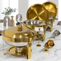 Plat de service de luxe en acier inoxydable doré sculpté, à trois pieds, chauffage au combustible/électrique, pour buffet, traiteur et extérieur
