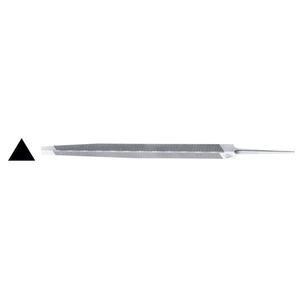 Lima triangular para sierras, con superficie de corte abrasiva, ideal para afilar y dar forma a hojas metálicas y herramientas. - Product Image 1