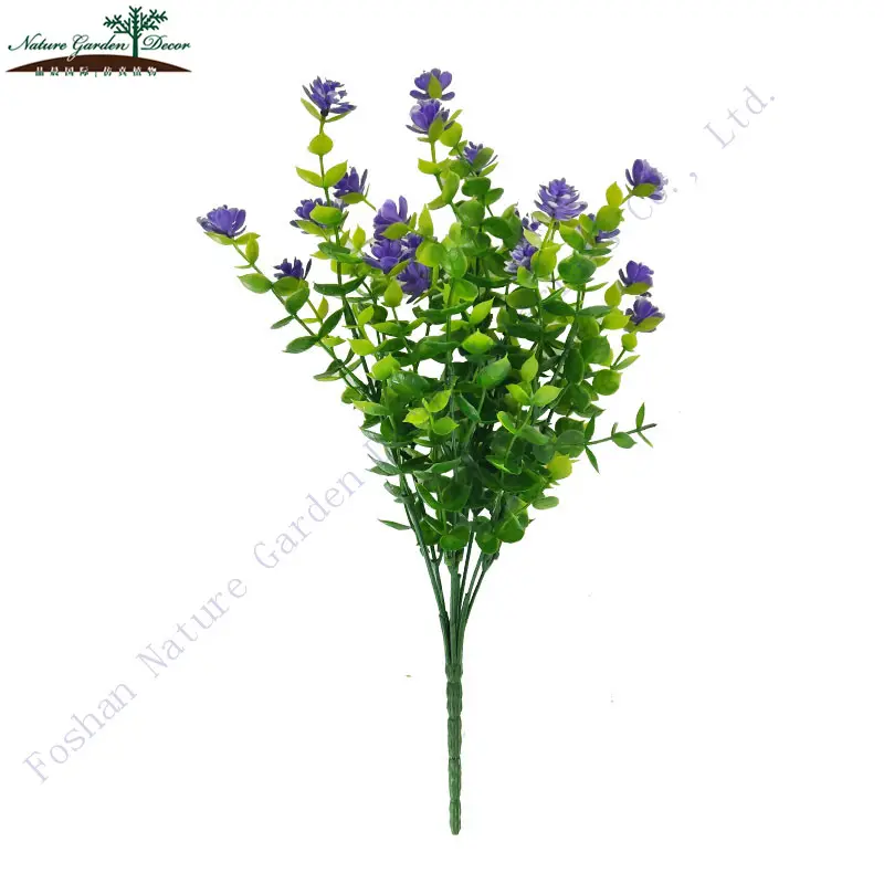 Narure-Hoja de dinero falsa decorativa para jardín, guirnalda de flores púrpuras, hojas de eucalipto, Planta Artificial