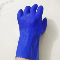 Gants de travail enduits de PVC bleu à double trempage, résistants aux acides et aux alcalis, imperméables et antidérapants, de 27 cm pour le travail industriel