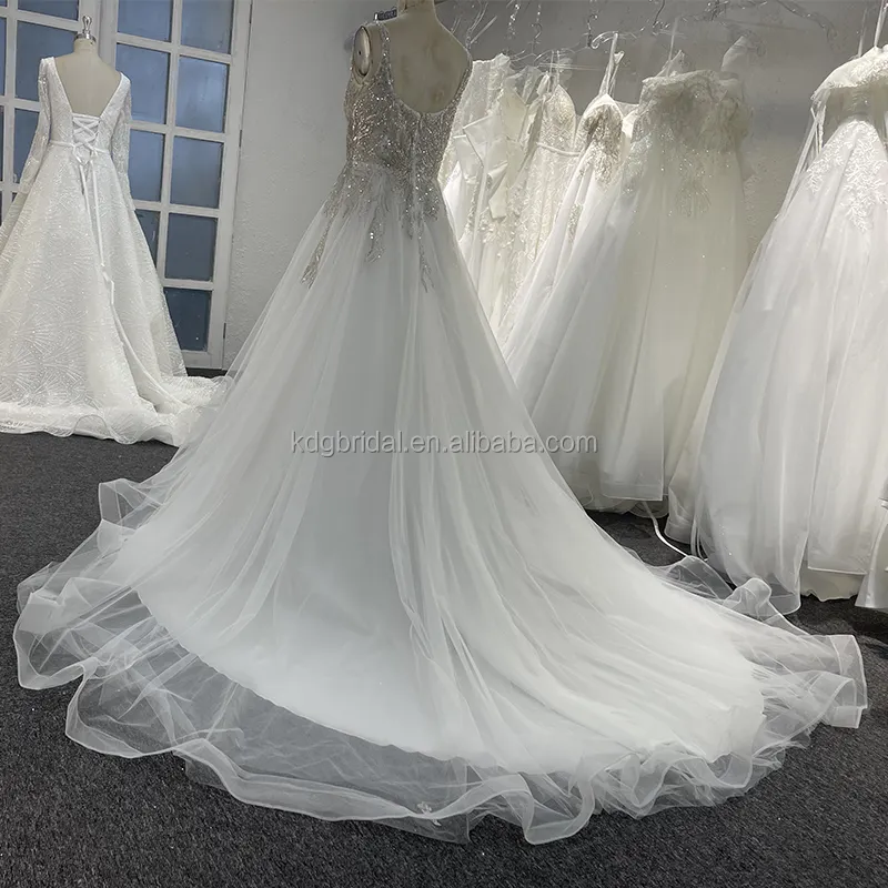 Kdg Prinses Bruidsjurken Spaghettiband Elegant Voor Burgerlijke Bruiloft Kant Met Kristallen Kralen Bloemen Huwelijk Trouwjurken