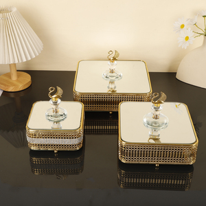 豪华现代首饰盒方形金色玻璃定制颜色多功能服务镜托盘盖 - Product Image 1