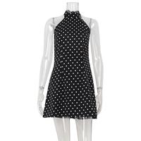 Robes Mini Fourreau Sexy pour Femmes, Style Streetwear, Dos Nu, Sans Manches, Col Rond, Imprimé à Pois, Coupe Slim, Col Halter