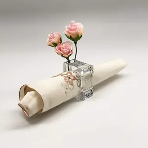 2022 Acrylic Khăn Ăn Nhẫn Bud Vase Flower Chủ Rõ Ràng Bảng Vòng Cho Nhà Hàng