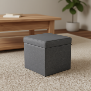 Gray Square Foldable <b>Storage</b> Ottoman Linen Top Living Room Bedroom Home <b>Stool</b> Contemporary Design - Product Image 2