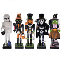 Figurines d'Halloween en bois : Casse-noisette, momie, chat noir, citrouille, squelette, sorcière – Décoration de bureau et de table pour fête d'Halloween