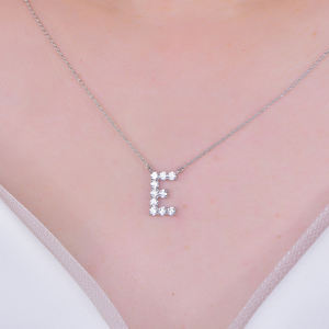 Collier en argent sterling 925 Kirin avec micro-zircons pour femme, plaqué rhodium, lettres 'E' anglaises sur chaîne à maillons, tendance - Product Image 3