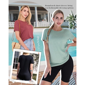 Paquete de 3 Camisetas de Mujer de Manga Corta con Cuello Redondo, Camisetas Básicas Suaves, Tops Casuales de Primavera y Verano para el Trabajo, Ropa Diaria Cómoda, OEM ODM - Product Image 4