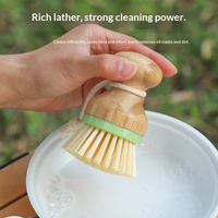 Brosse de nettoyage manuelle créative en bambou pour la cuisine domestique, avec tête de tampon en bois, pour récurer les casseroles et laver la vaisselle