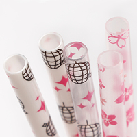 Pailles à boire réutilisables en plastique écologique de 10 pouces, décoratives, roses, avec impression de fleurs de cerisier Sakura