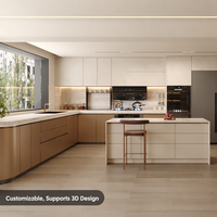 Meubles de cuisine modulaires de style minimaliste, prêts à l'installation, avec comptoir intégré en panneaux de paille écologiques et îlot de rangement