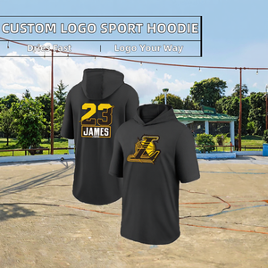 Sweat à capuche d'entraînement de basketball pour homme, personnalisé avec logo imprimé, en maille, séchage rapide, manches courtes, motif uni, été, polyester - Product Image 2