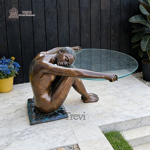 Table basse TREVI en bronze antique avec sculpture de femme pour la décoration de jardin - Product Image 6