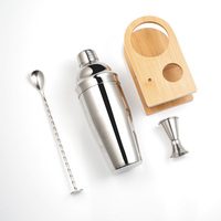 Ensemble de shaker à cocktails en acier inoxydable personnalisé, 3 pièces, shaker cobbler avec doseur, cuillère de bar, support en bois pour bar à domicile, barman