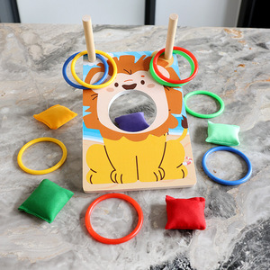 <span class=keywords><strong>Jeu</strong></span> de lancer d'anneaux en bois avec sacs de sable, thème animaux de dessin animé, jouet éducatif interactif pour enfants, pour intérieur et extérieur, divertissement familial - Product Image 2