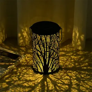 LED Novel Leaf Pattern Decor Lights Unique Iron Lantern Energy Saving Solar Garden Street Night Light Decorative Lighting