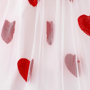 Vestito da <span class=keywords><strong>bambina</strong></span> rosso e bianco con cuore, spalline sottili, dettaglio fiocco, top a costine, gonna in tulle, grazioso abito da festa, abbigliamento per <span class=keywords><strong>bambina</strong></span> - Product Image 6