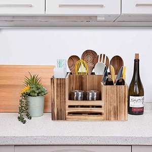 Gereçler Caddy gümüş çatal bıçak kabı ahşap kap Crock sofra takımı organizatörleri - Product Image 3