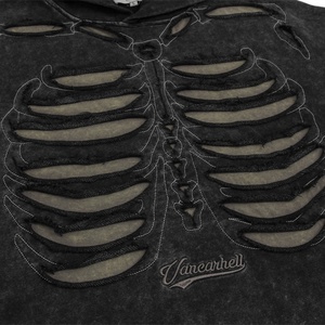 Sudadera con Capucha Personalizable de Estilo Urbano Vintage Lavado con Diseño de Esqueleto Calado y Gráficos Desgastados para Hombre y Mujer - Product Image 4