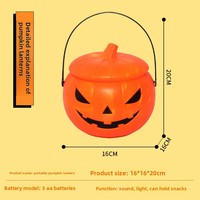 Lanterne citrouille d'Halloween lumineuse avec sourire maléfique, seau à bonbons LED musical Jack-O'-Lantern pour la nuit des trucs ou des friandises
