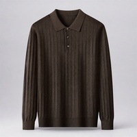 Pull en maille côtelée verticale pour homme FNJIA, col rabattu, manches longues, pull décontracté en maille pour un usage quotidien et professionnel