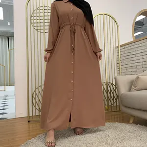Neueste Ramadan Simple Style Malaysia Türkei Dubai Kleid Schließen Goldene Knöpfe Lange Kleider Hemden Islamische Kleidung Abaya