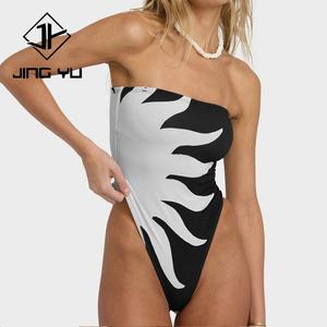 Maillot de bain une pièce sans bretelles à taille haute à imprimé plage personnalisé en nylon de haute qualité - Product Image 2