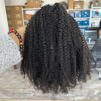 Perruque à ondulations naturelles en cheveux humains, vrais cheveux bouclés crépus, queue de cheval à cordon pour femme