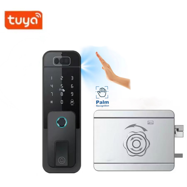Smart Digital Lock with Aluminum Door Key Fingerprint Password Tuya App Memory Card Support for Wood/Aluminum Doors
