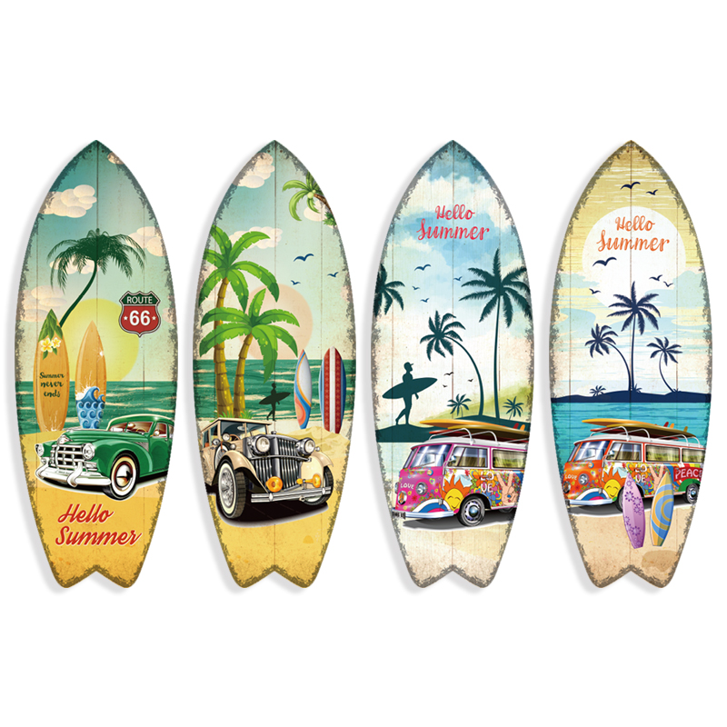 Mini tavola da surf in legno aerografata con supporto - Italia