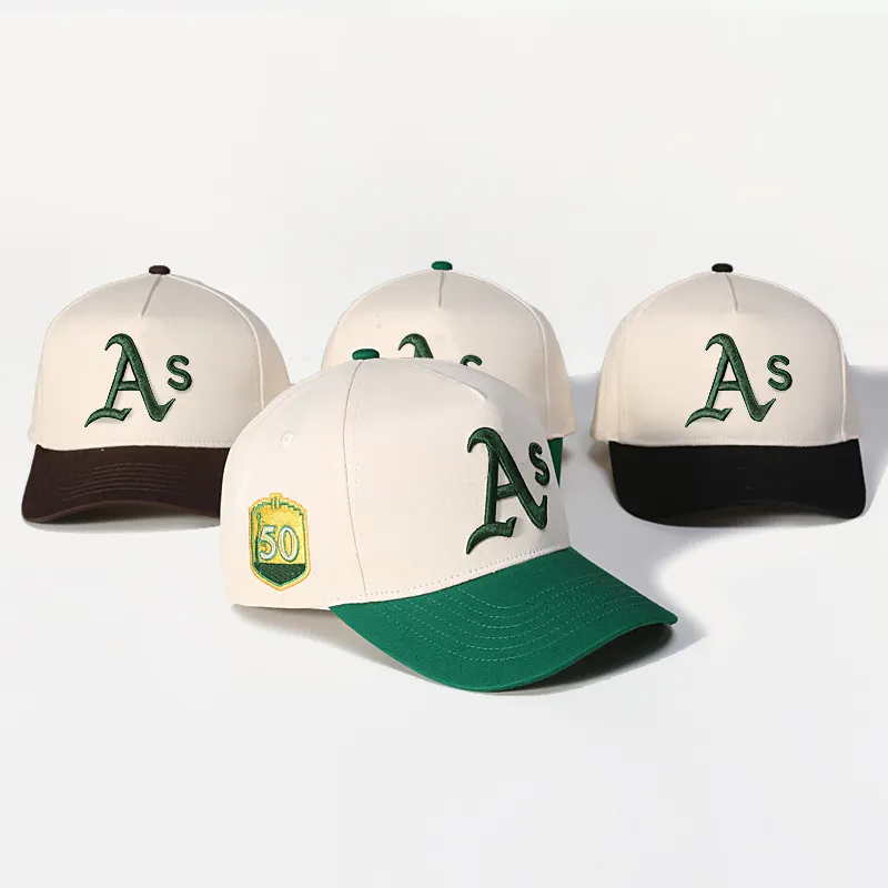 Großhandel individuelle 5 Panel grün Unterrand Acryl Vater-Hut, Herren Sport-Hutze, hochwertige Kappe Stickerei-Hüte individuelle Baseballkappe