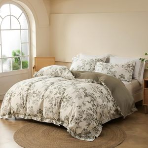 Ensemble de housse de couette 3 pièces en coton 100% de qualité supérieure imprimés floraux verts à base <span class=keywords><strong>blanche</strong></span> doux élégant pour chambre décor chic - Product Image 4