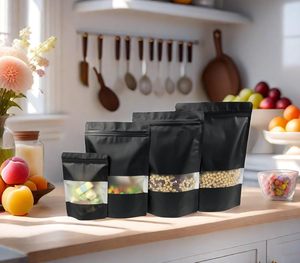 Sachets Doypack refermables à fermeture éclair imprimés personnalisables de qualité alimentaire avec fenêtre pour emballage d'épices, aliments pour animaux et gelée, marque VANTUR, en PE - Product Image 4