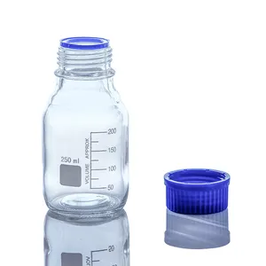 Laboratory Glassware graduated clear brown amber glass reagent Duran Bottle with Blue Screw lid cap