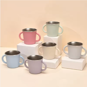 Tasse d'apprentissage pour bébé en acier inoxydable 304 de 150 ml, double paroi en silicone, anti-fuite, facile à nettoyer, avec poignée, vente en gros - Product Image 2